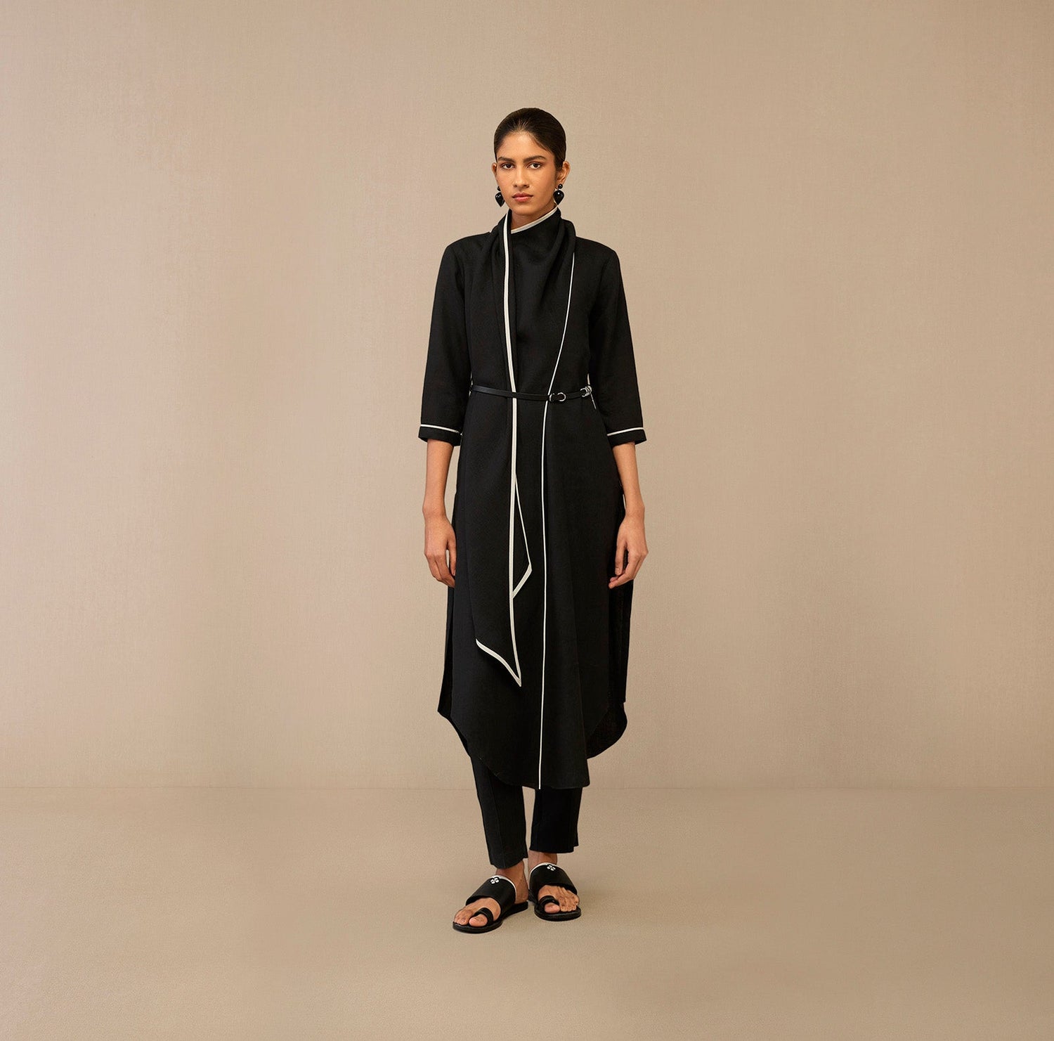 Linen Dilawar Tunic Set – Black
