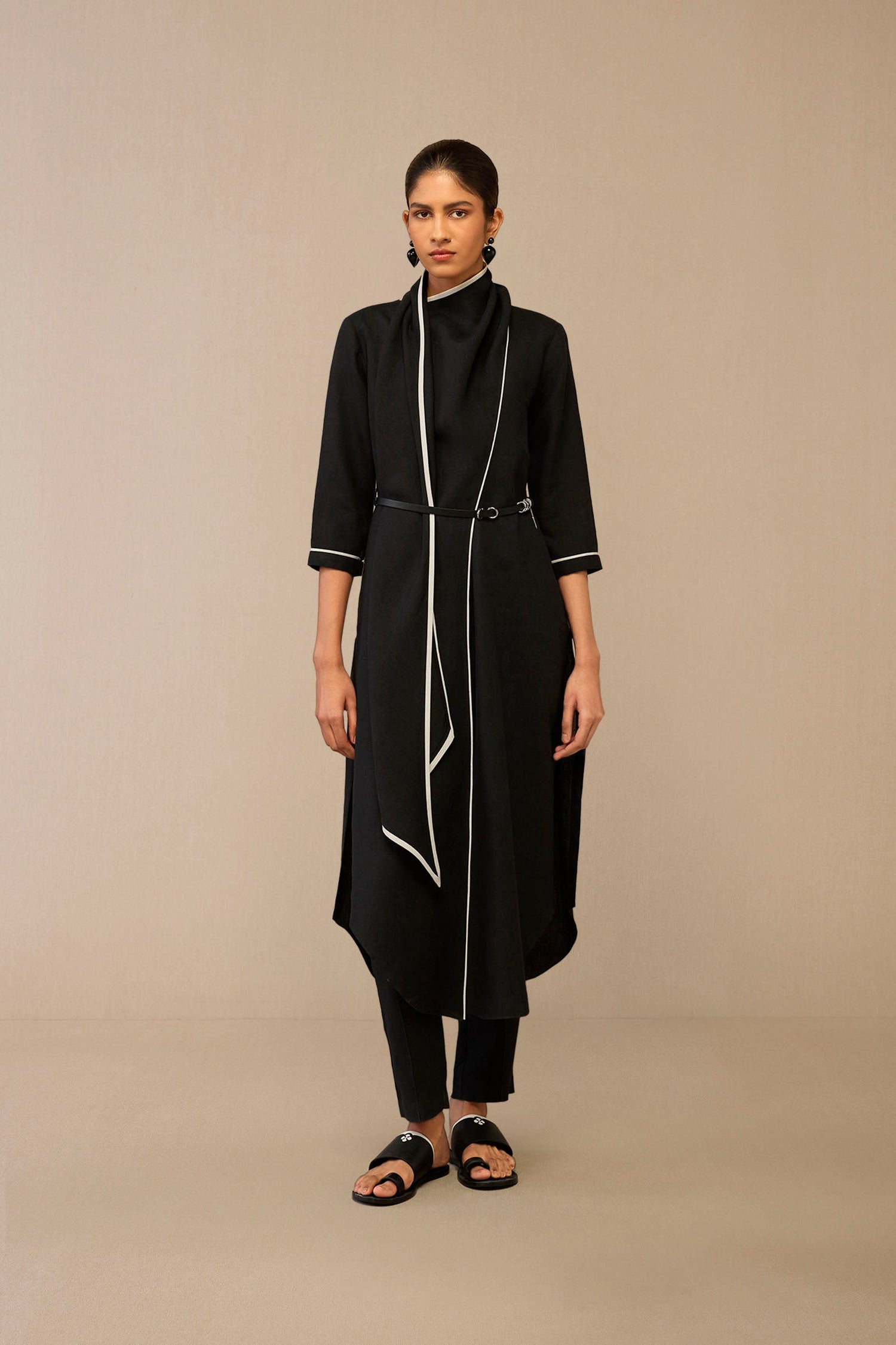 Linen Dilawar Tunic Set – Black