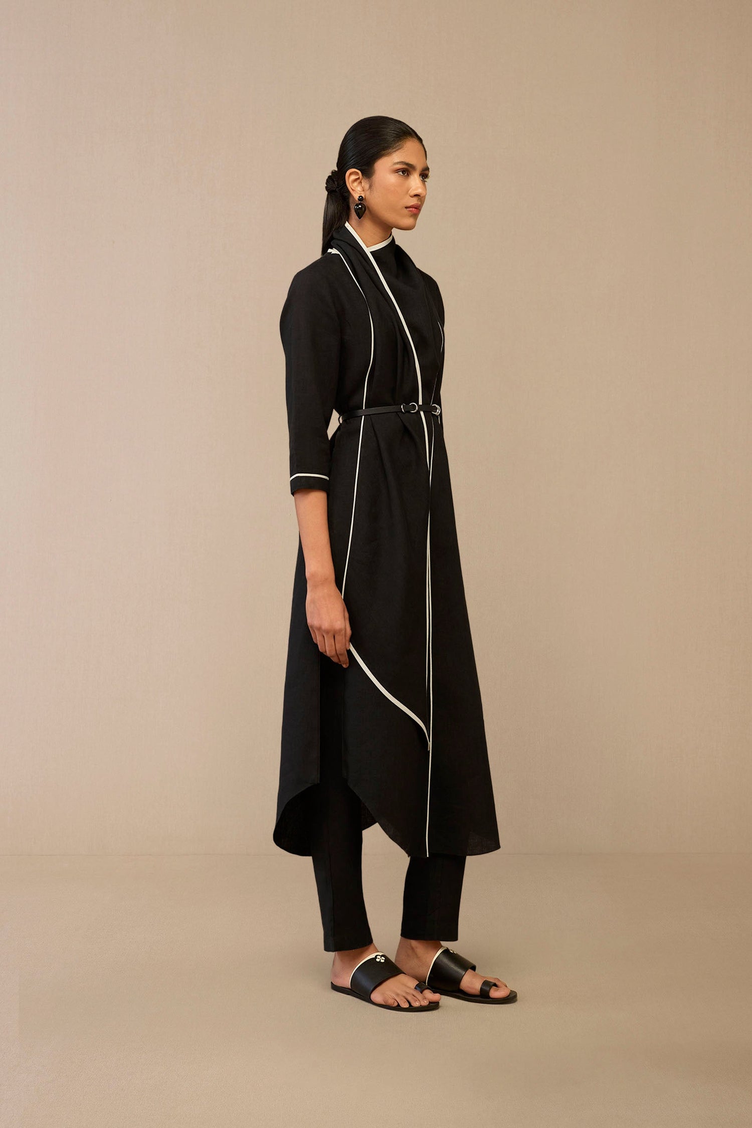 Linen Dilawar Tunic Set – Black