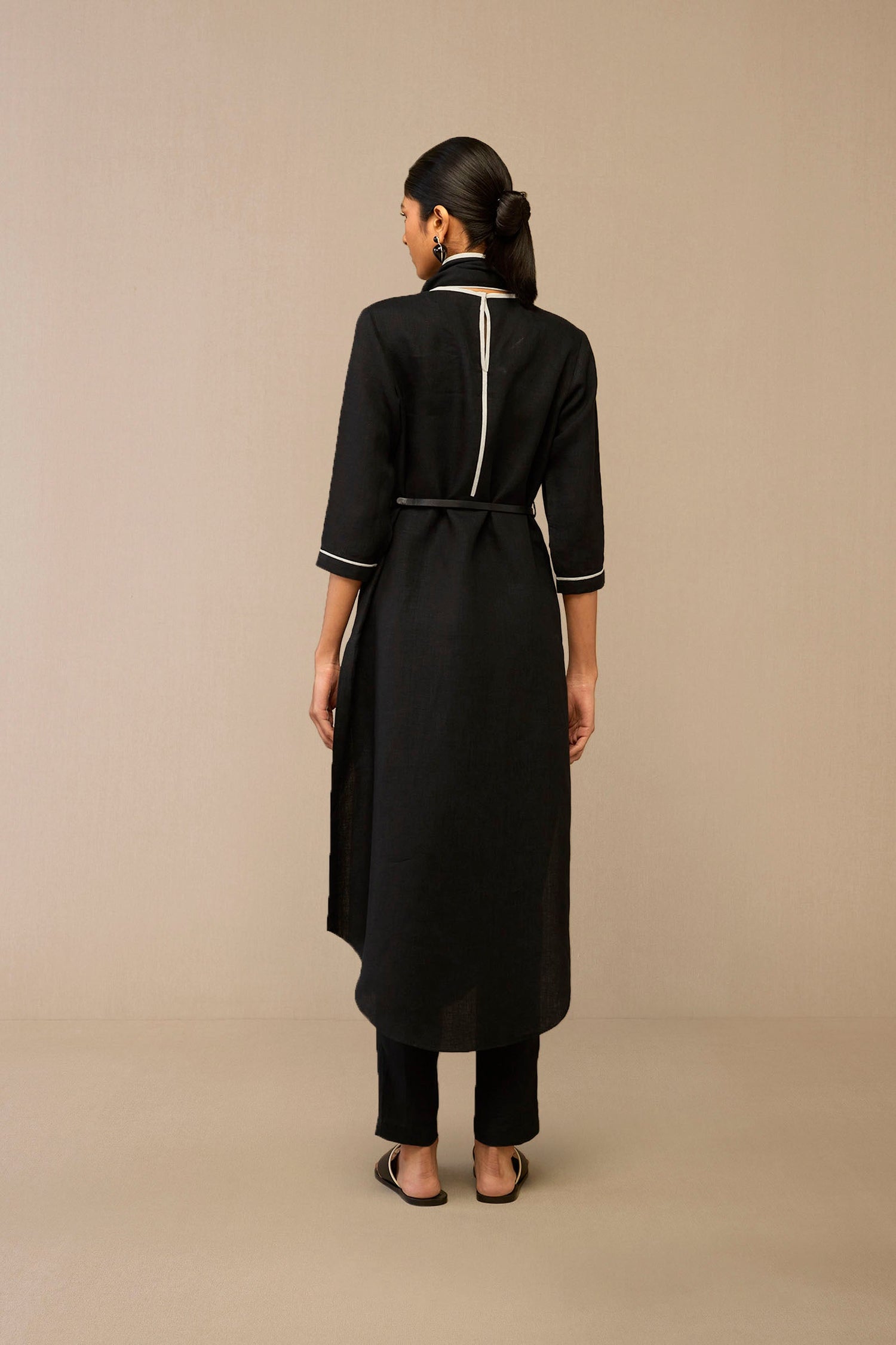 Linen Dilawar Tunic Set – Black