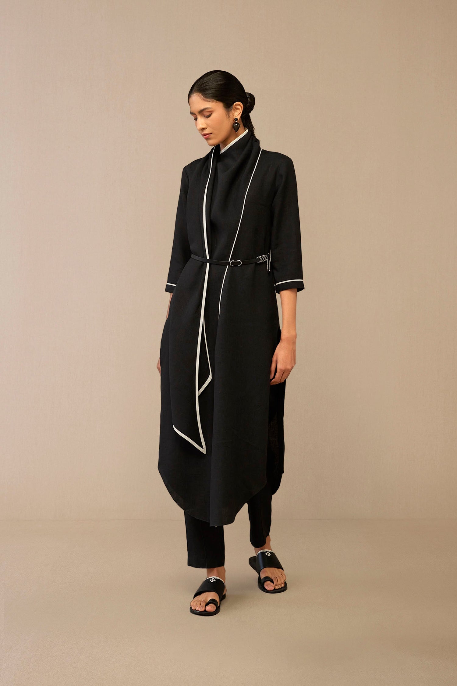 Linen Dilawar Tunic Set – Black