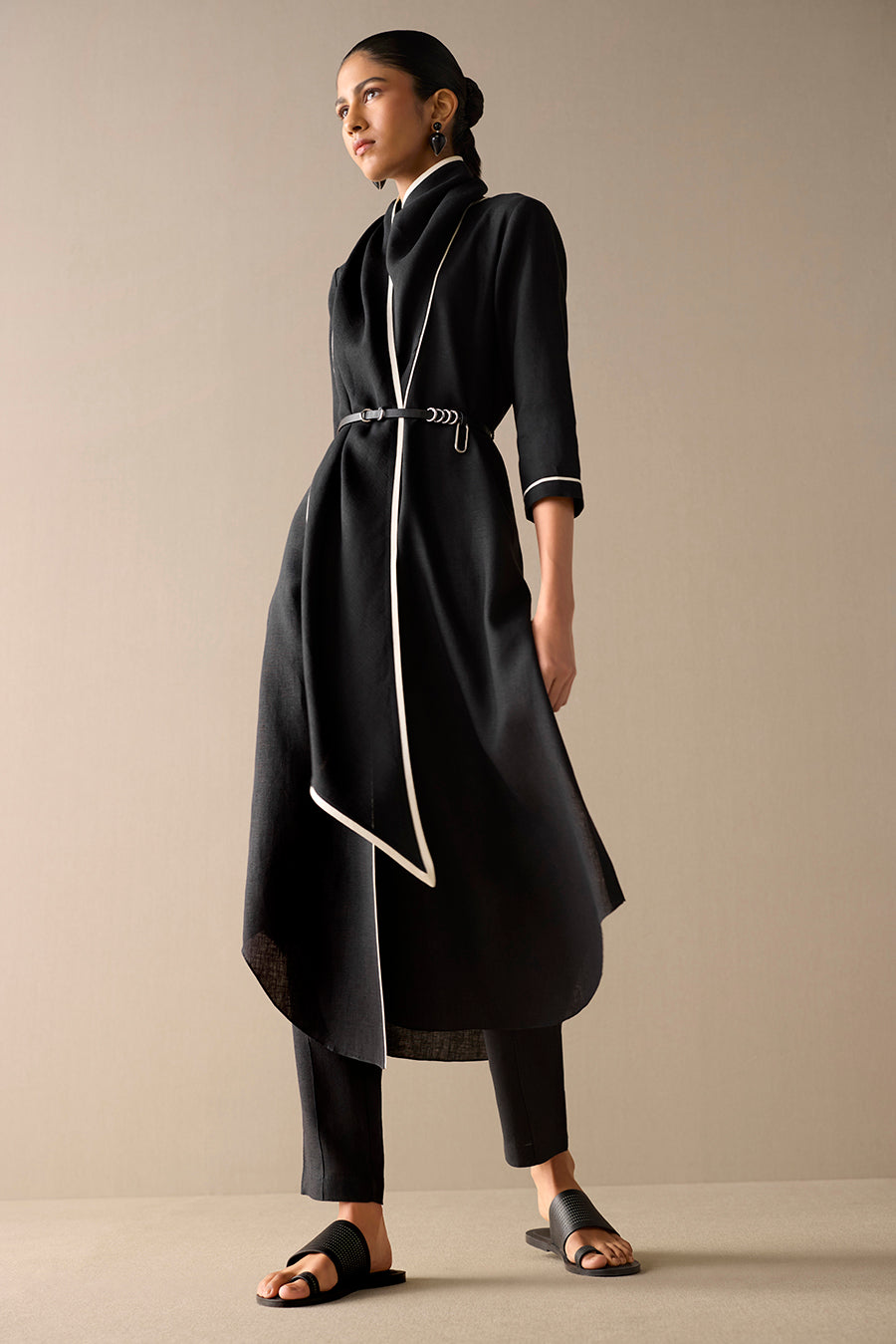 Linen Dilawar Tunic Set – Black