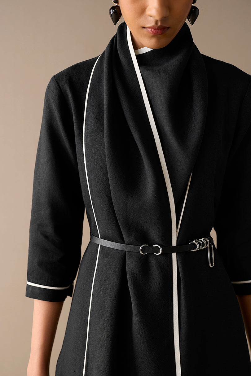 Linen Dilawar Tunic Set – Black