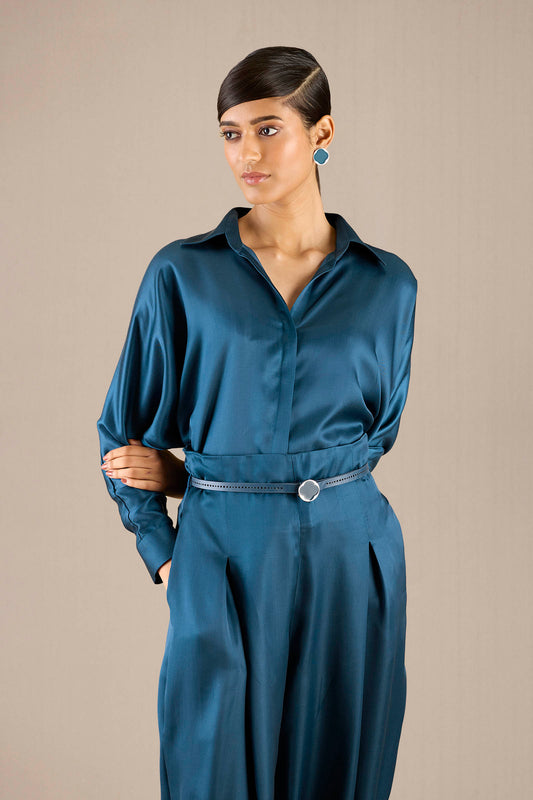 Silk Aarifa Shirt Set – Blue