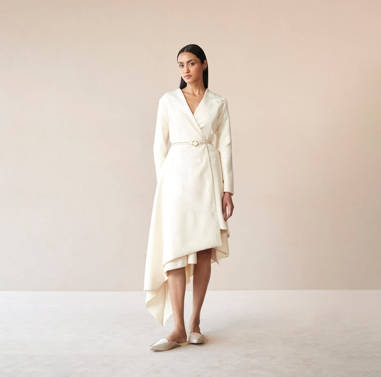 Marwa Ivory Woollen Jacket Set