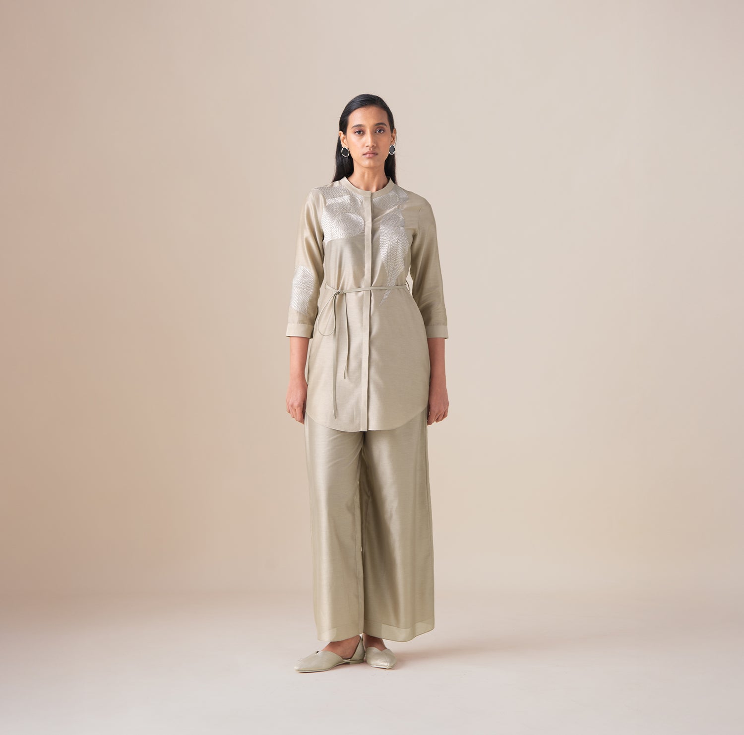  Chanderi Amani Shirt Set – Beige