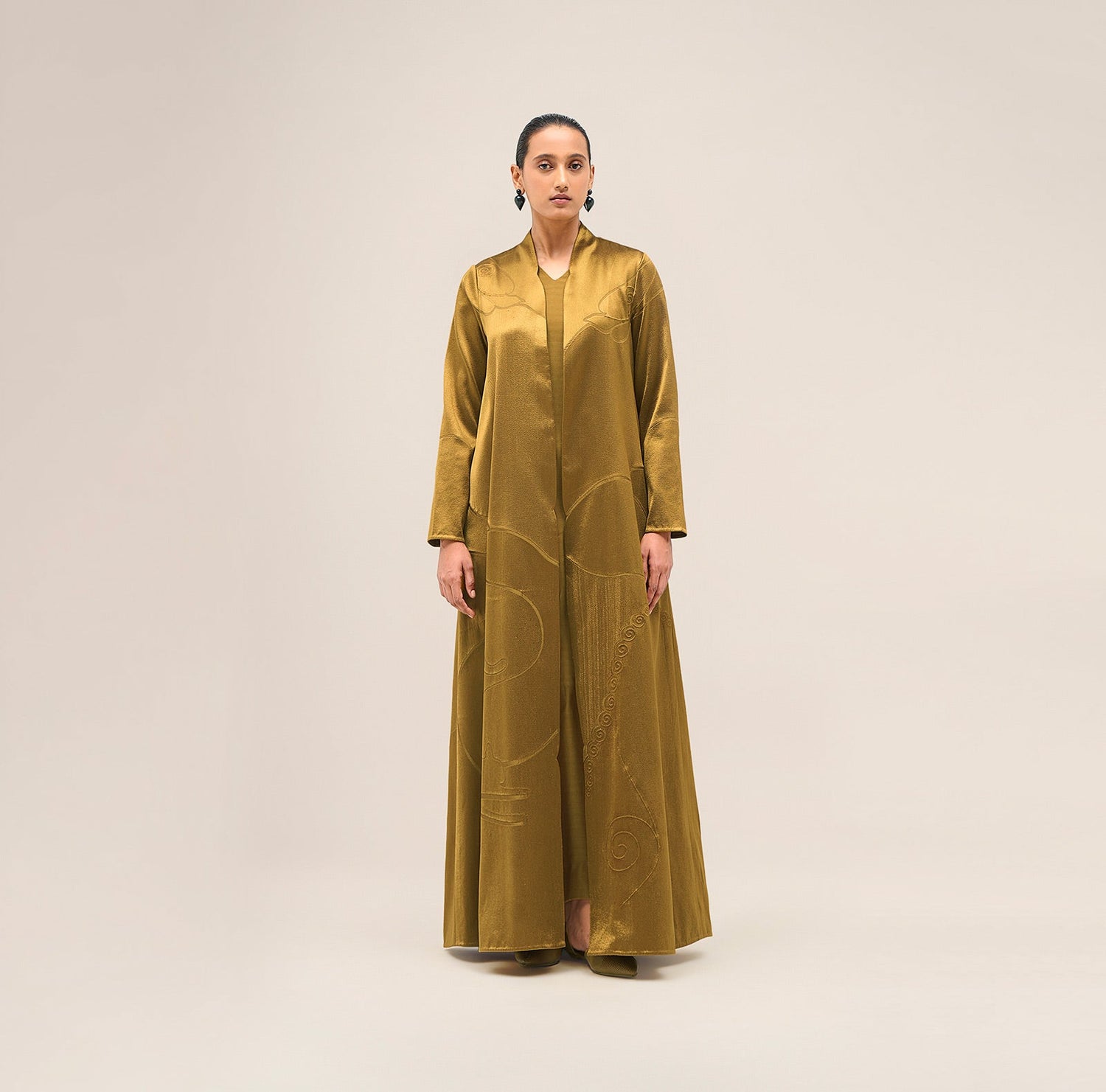  Chanderi Shabana Abaya Set – Yellow