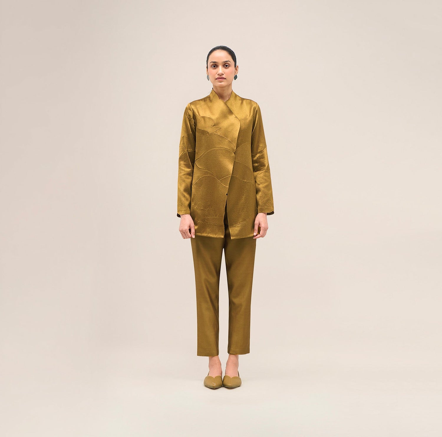  Chanderi Mona Jacket Set – Yellow