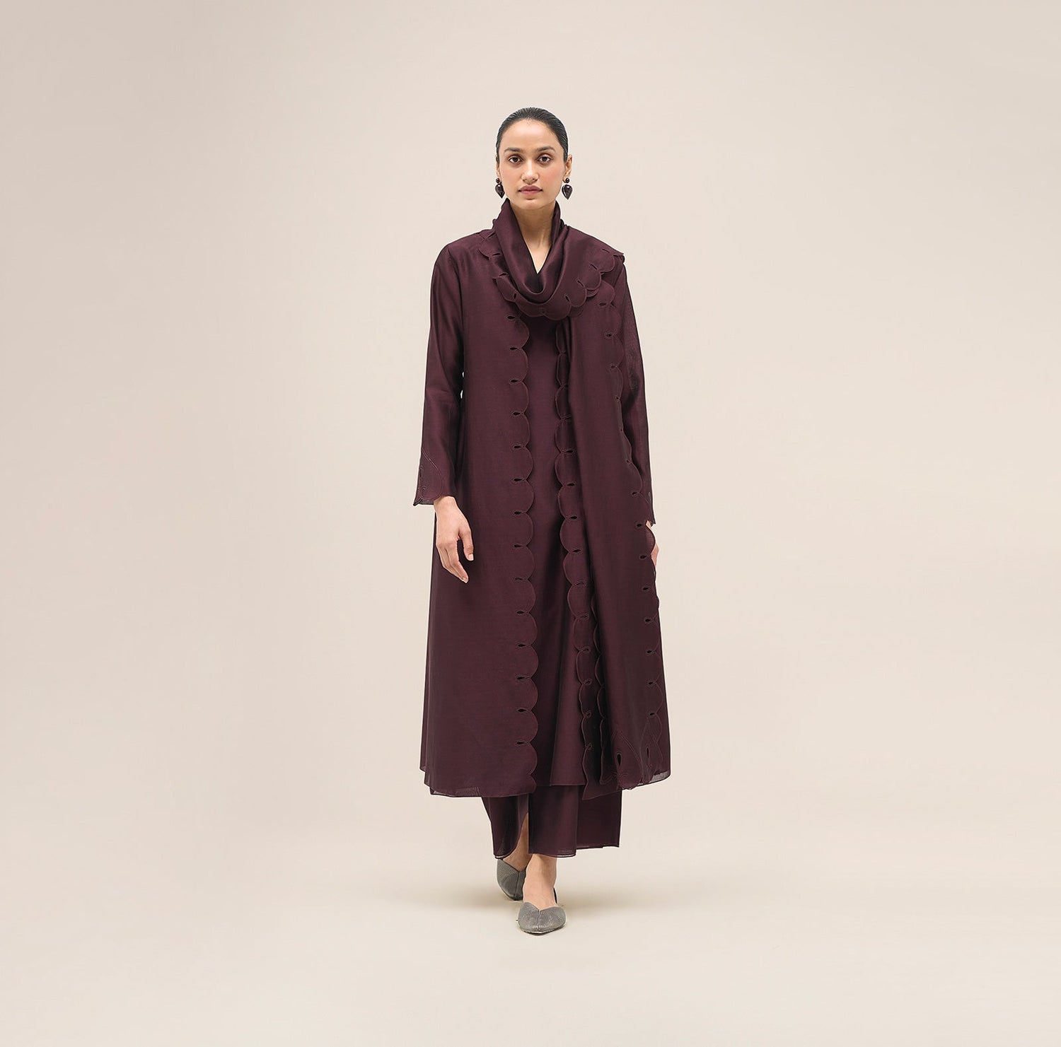  Chanderi Asrah Jacket Set – Red