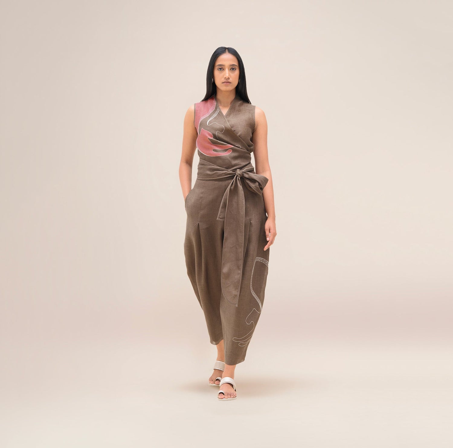  Linen Robin Top Set – Brown