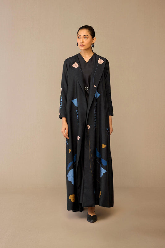 Silk Fiza Abaya Set – Black