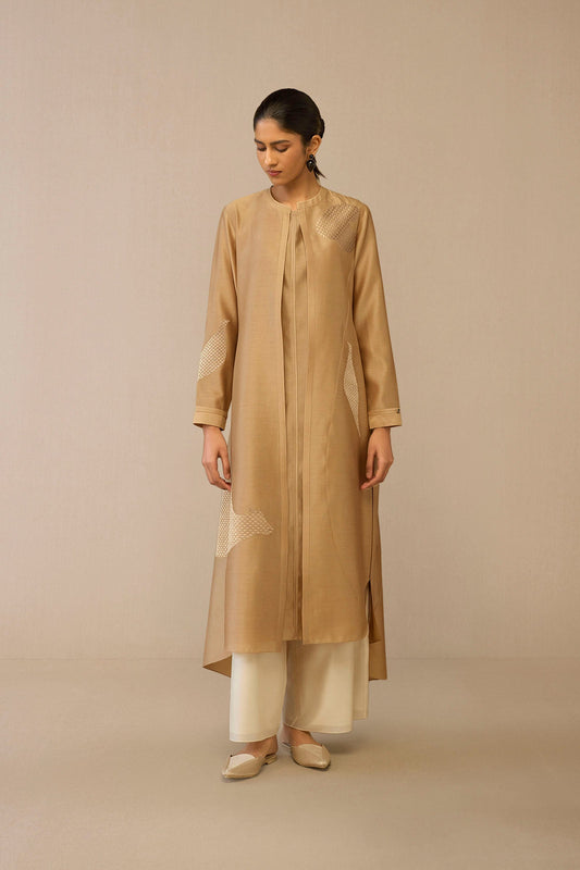 Chanderi Dilzan Jacket Set – Beige