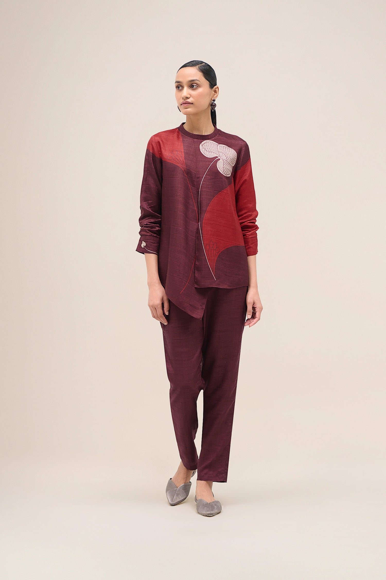  Silk Falak Shirt Set – Red