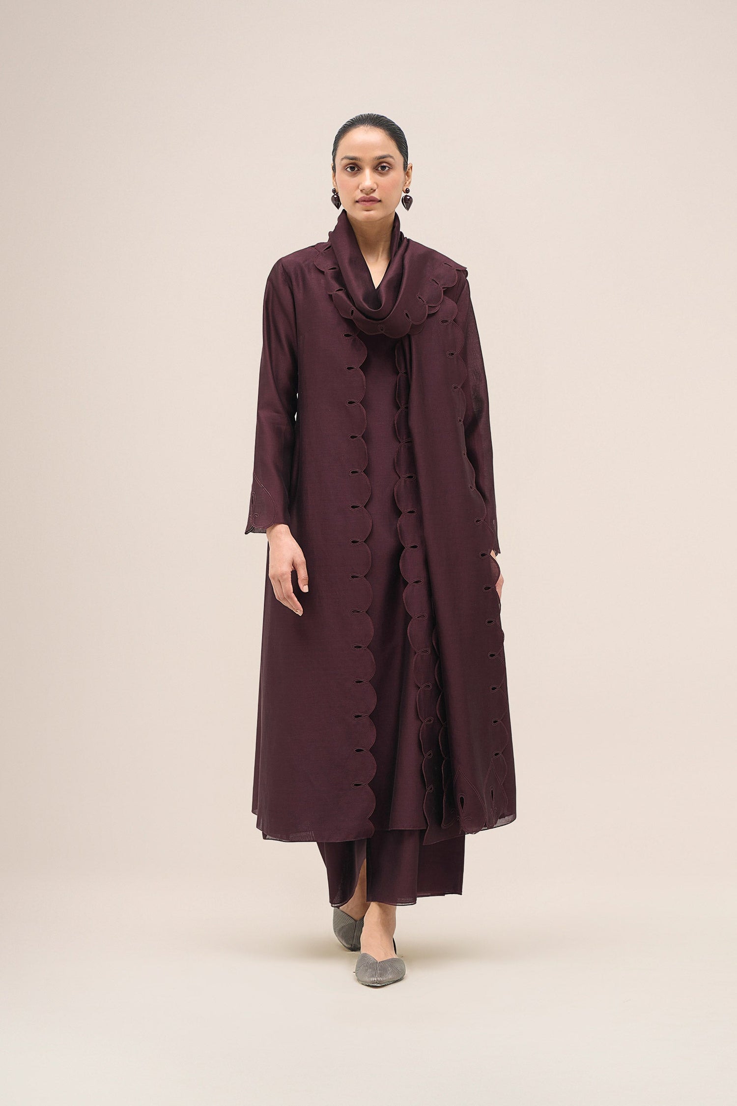  Chanderi Asrah Jacket Set – Red