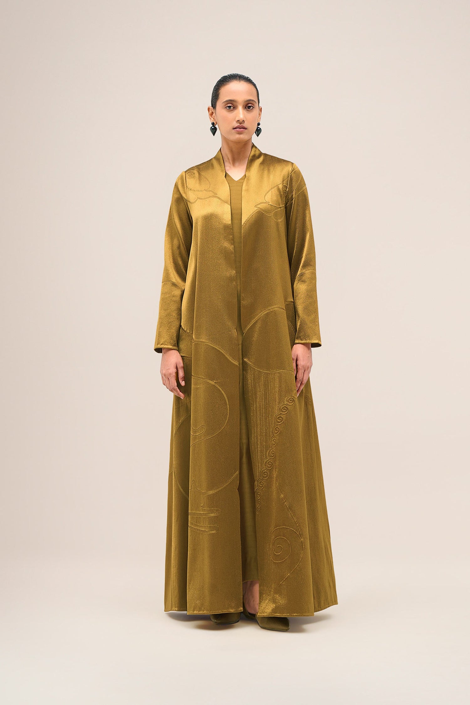  Chanderi Shabana Abaya Set – Yellow
