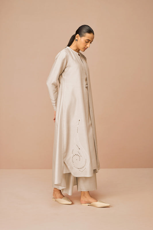 Chanderi Anais Jacket Set – Beige