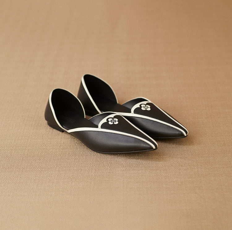 Elena Point-toe Flats - Black & Ivory