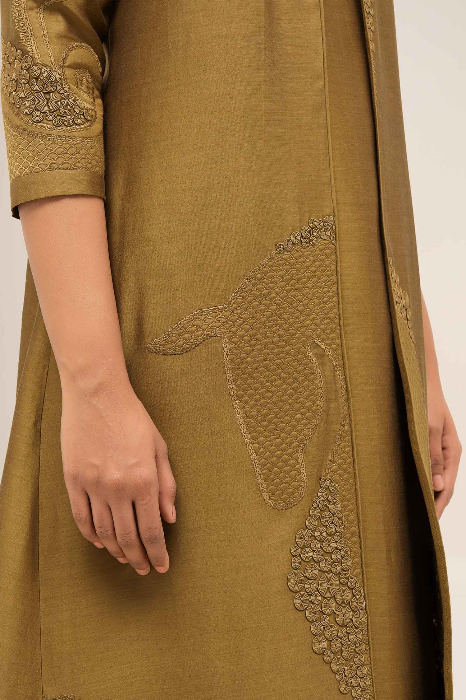  Chanderi Rida Jacket Set – Green