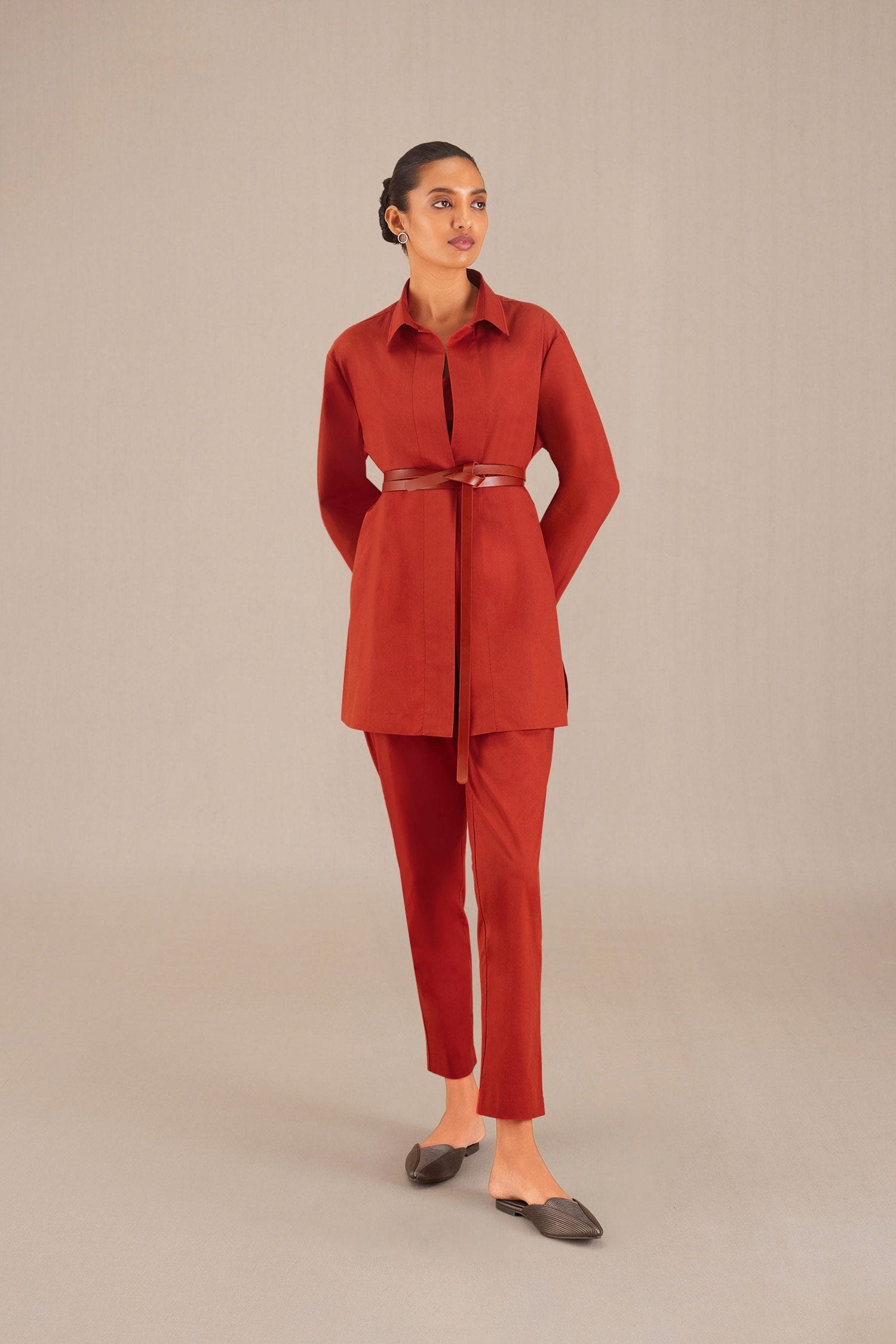 Aidah Shirt Co Ord Set - Rust