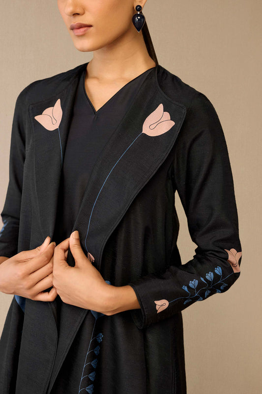 Silk Fiza Abaya Set – Black