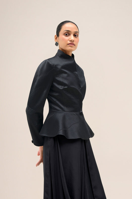 Chanderi Layla Jacket Set – Black