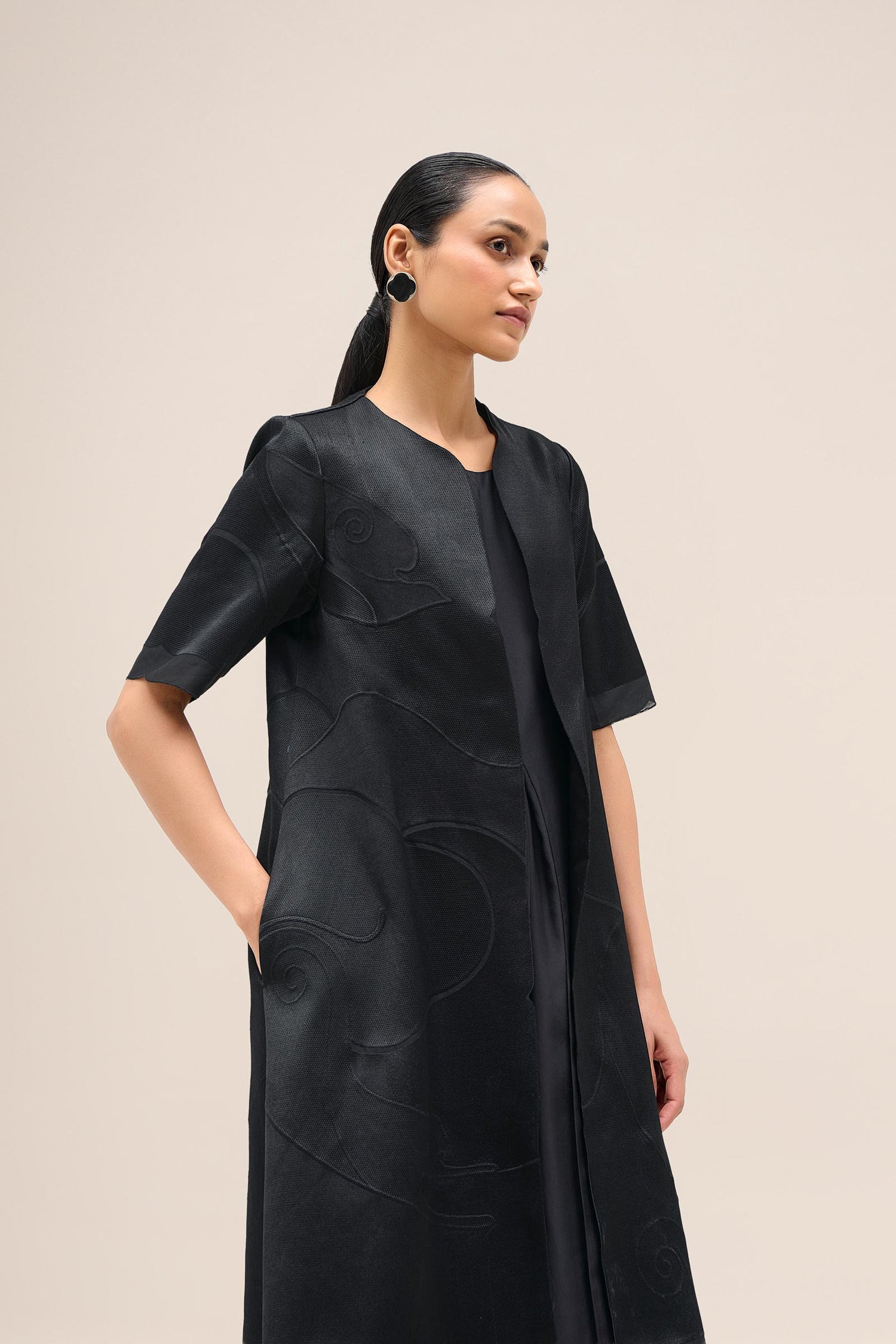  Chanderi Israh Jacket Set – Black