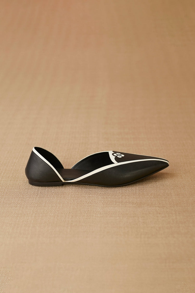 Elena Point-toe Flats - Black & Ivory