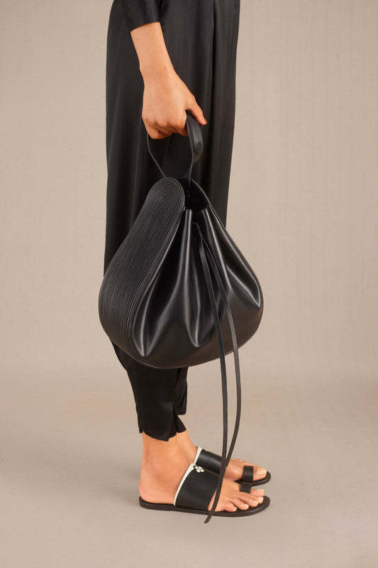 Faux Leather Haya Bucket Bag – Black