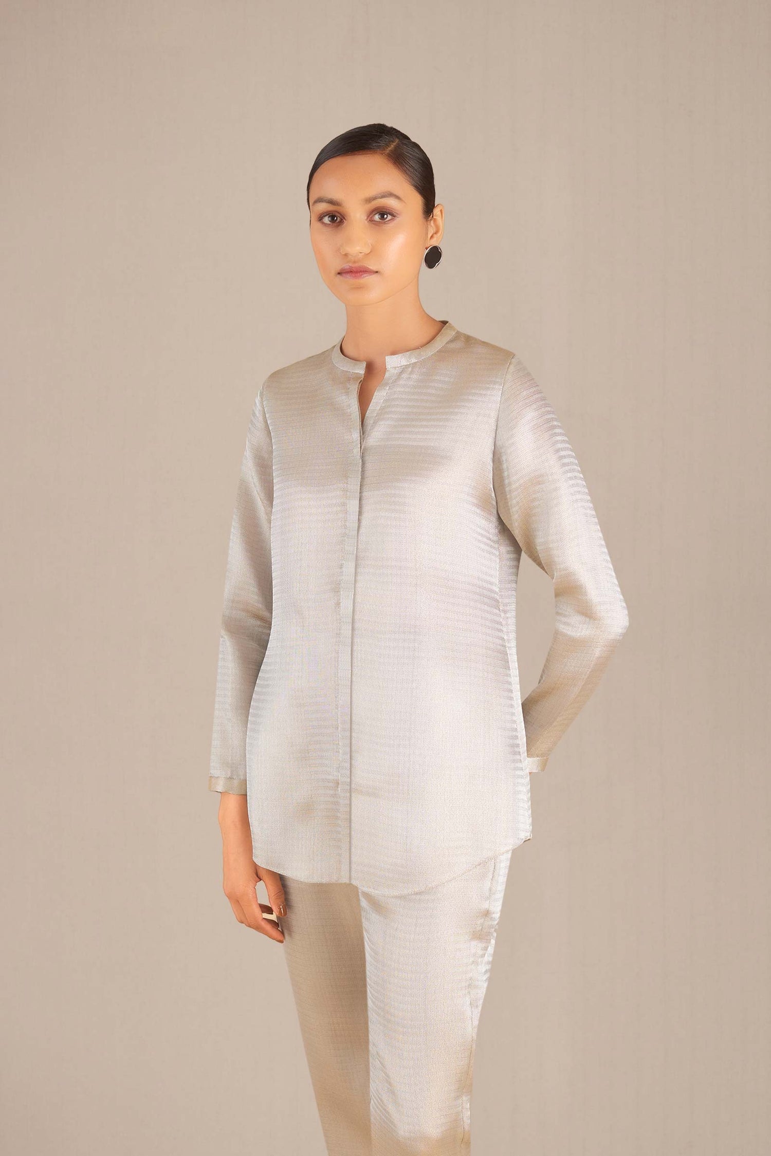 Nuran Shirt Set - Metallic Silver 