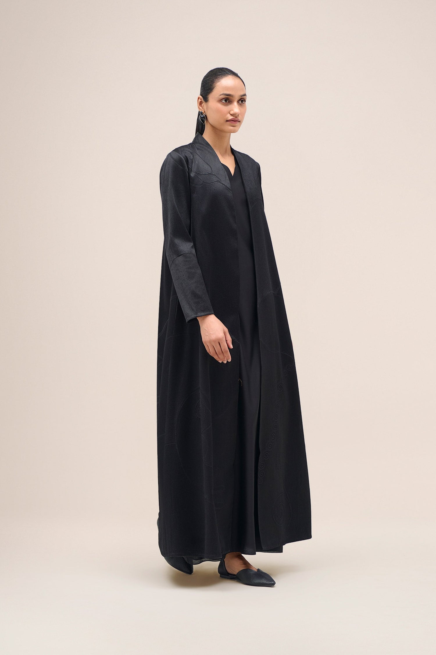  Chanderi Shabana Abaya Set – Black