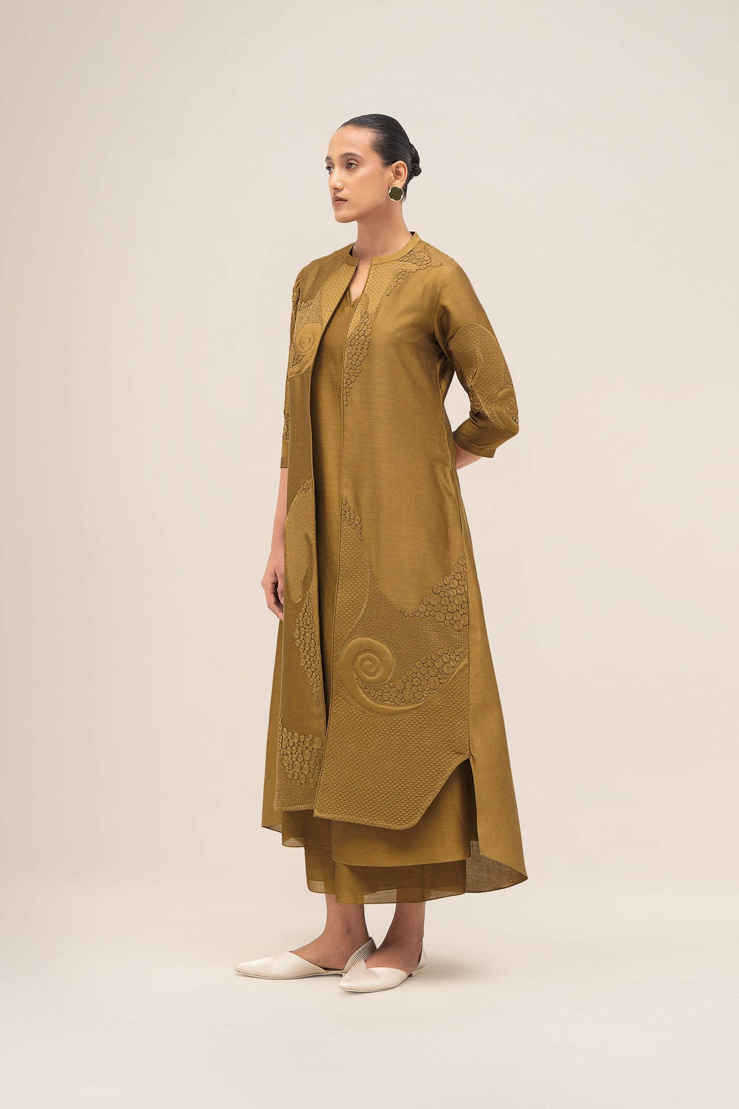  Chanderi Rida Jacket Set – Green