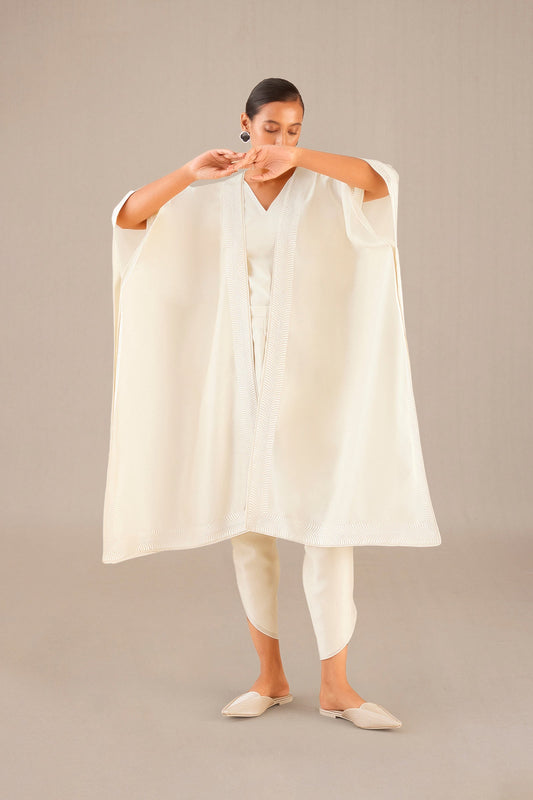 Chanderi Sefa Cape Set – Ivory