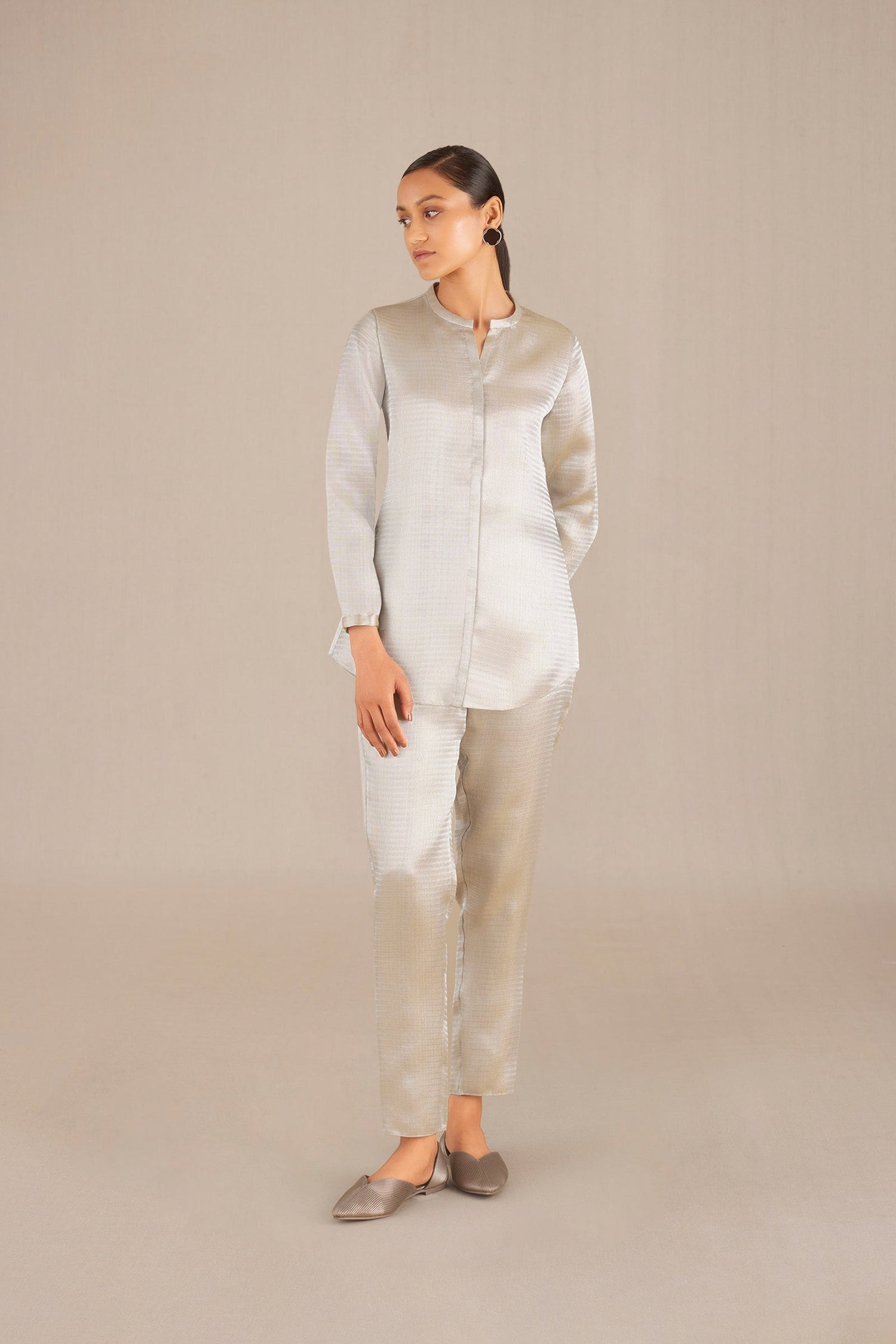 Nuran Shirt Set - Metallic Silver 