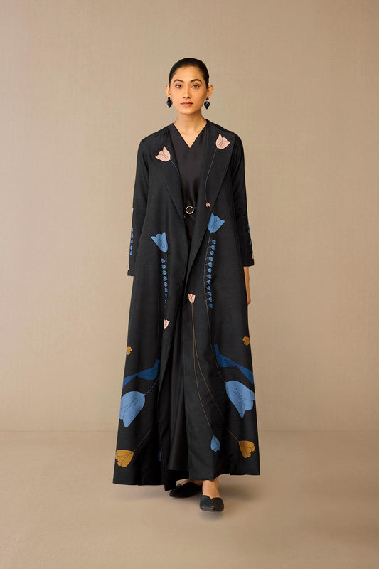 Silk Fiza Abaya Set – Black