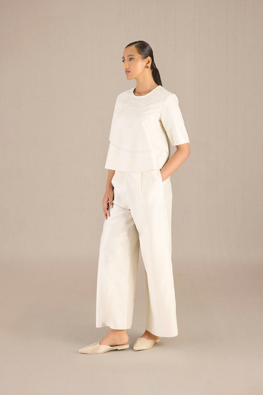 Chanderi Lea Top Set – Ivory