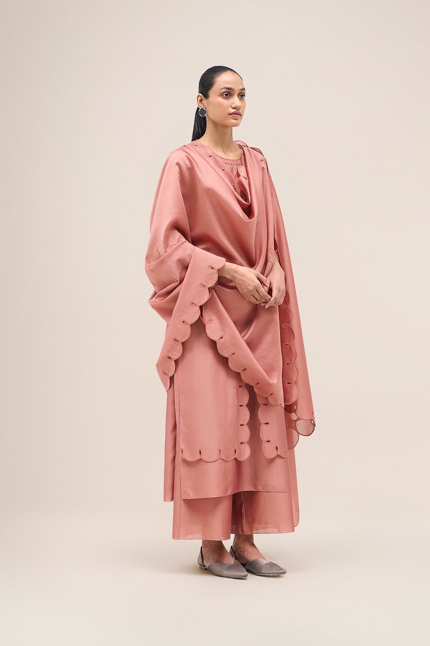  Chanderi Svara Kurta Set – Pink
