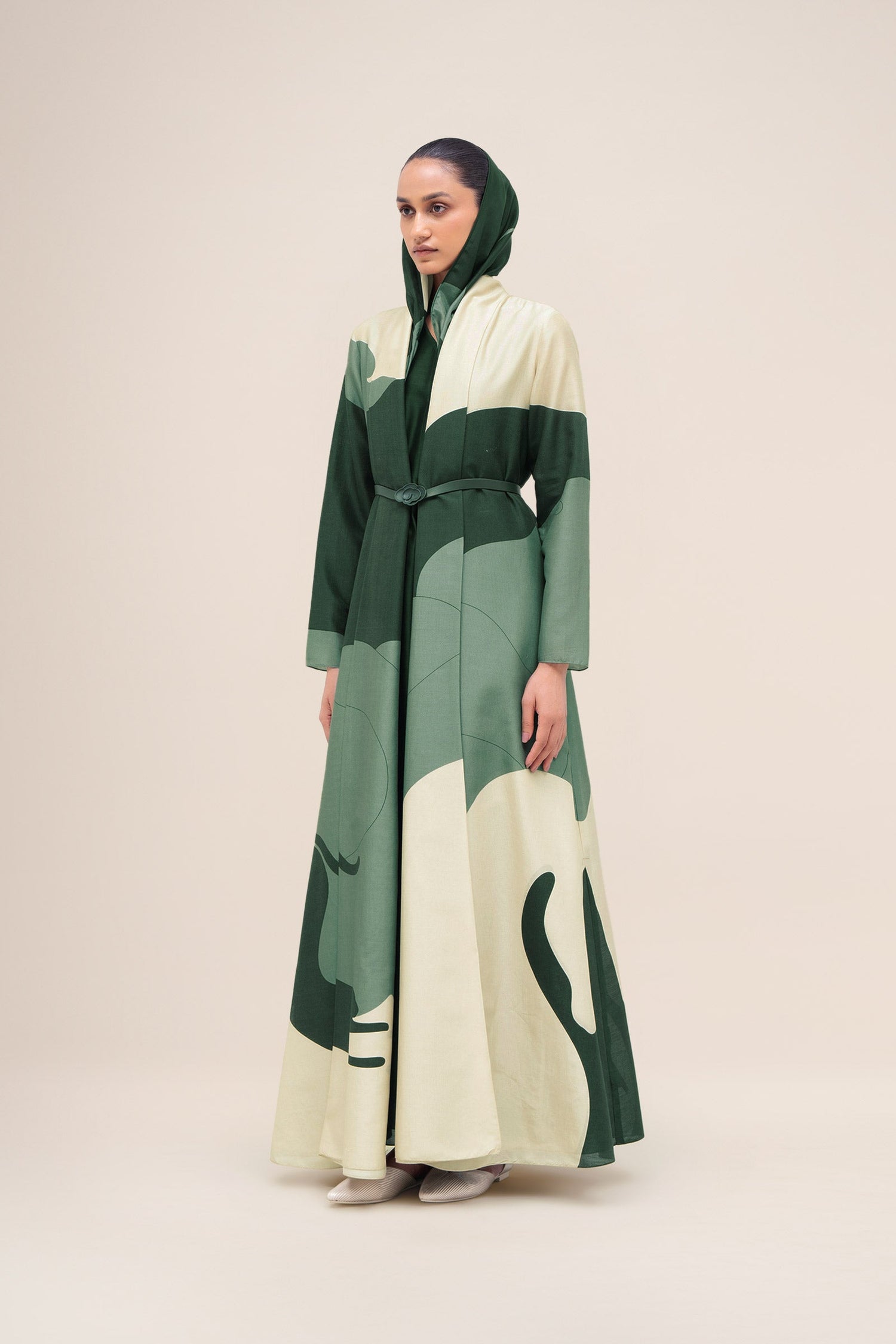  Chanderi Ghubar Abaya Set – Green
