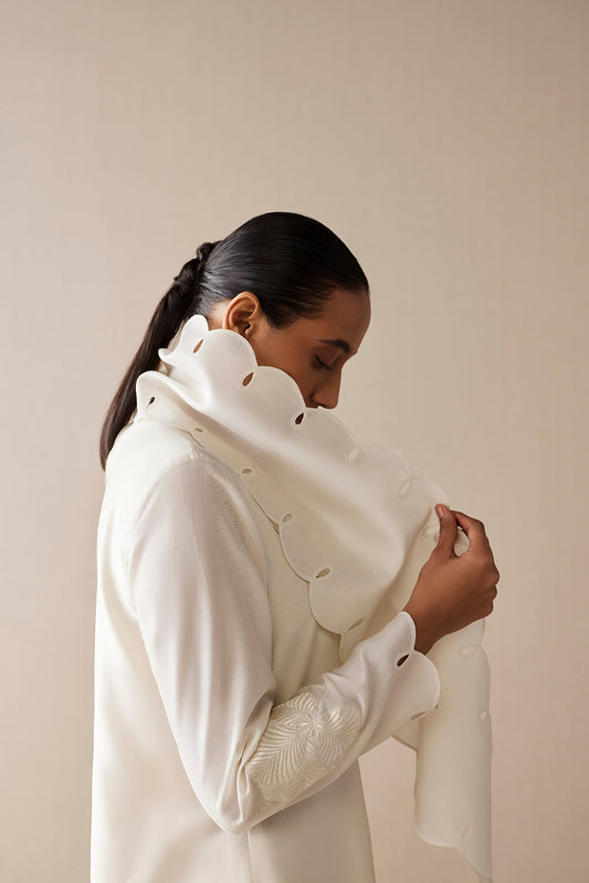 Chanderi Zainat Abaya – Ivory