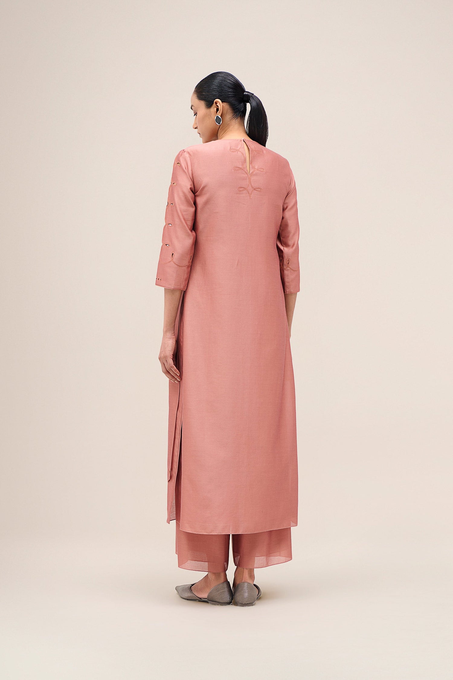  Chanderi Svara Kurta Set – Pink