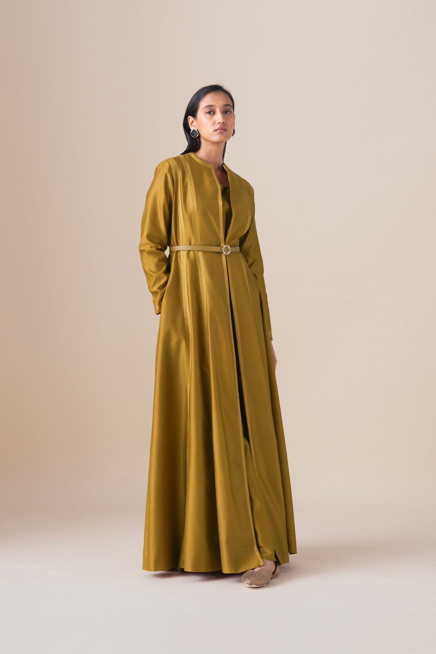    Chanderi Rubab Abaya Set – Yellow