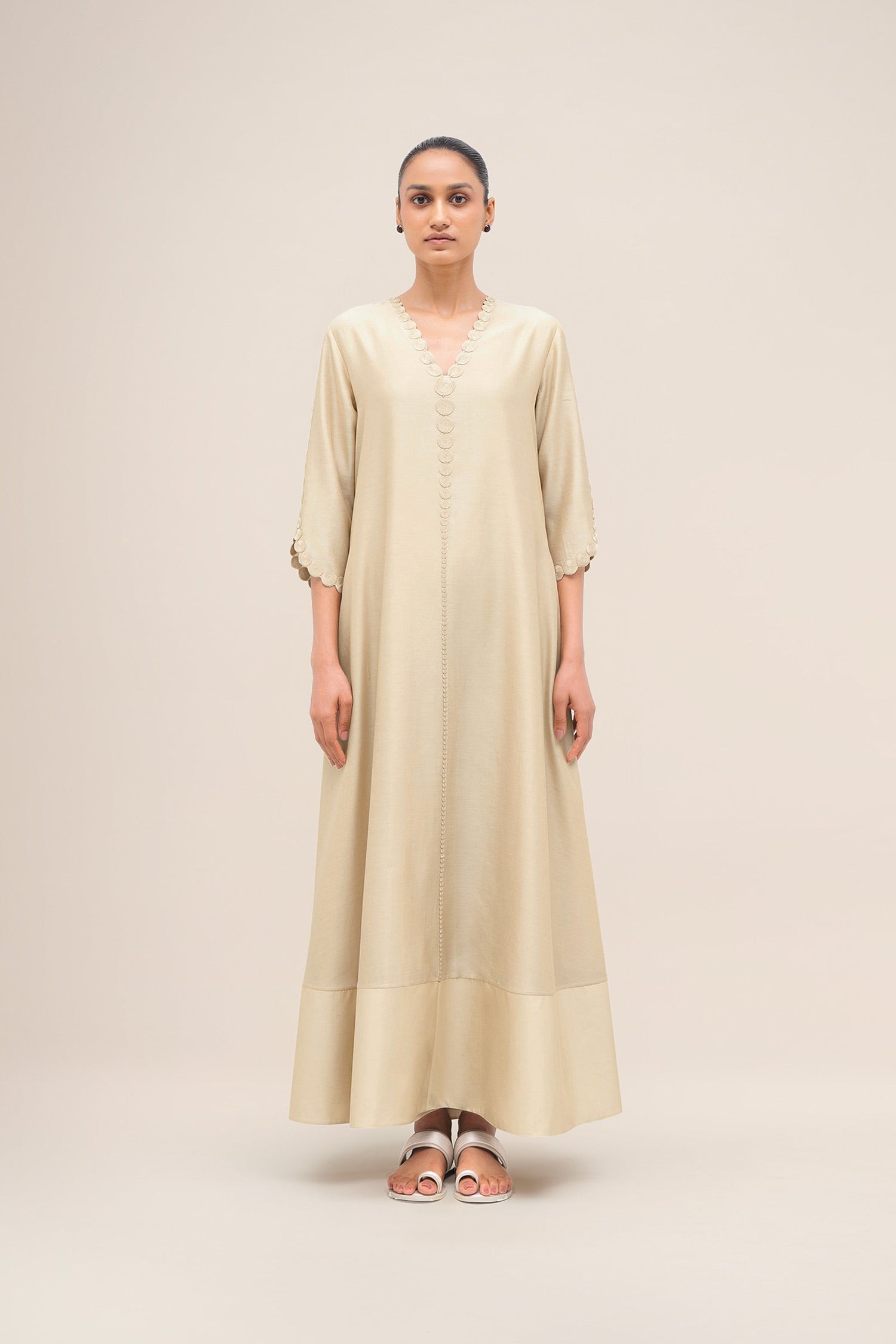  Chanderi Rida Jacket Set – Beige