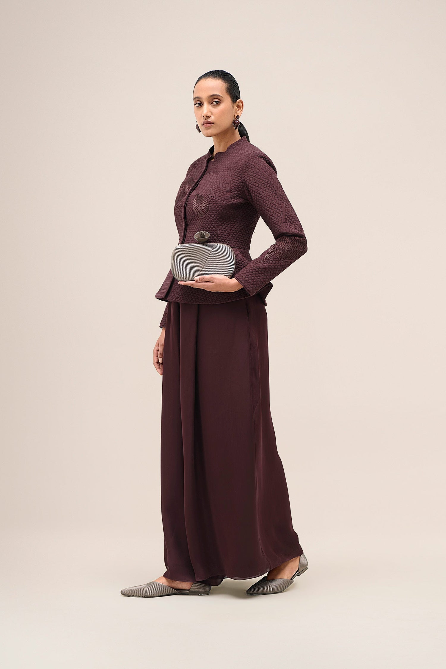  Shantung Valla Jacket Set – Red