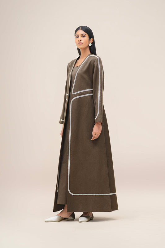 Linen Ravida Abaya Set – Brown